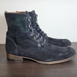 John Varvatos Six O' Six 606 Convertible Suede Leather Lace Up Black Boots Italy